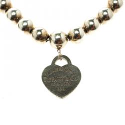 Pre Owned Tiffany & Co. Return To Tiffany Heart Tag Silver Bead Bracelet 18cm