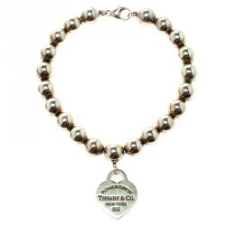 Pre Owned Tiffany & Co. Return To Tiffany Heart Tag Silver Bead Bracelet 18cm