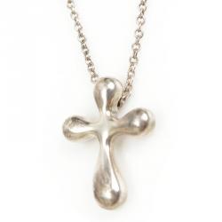 Pre Owned Tiffany & Co. Sterling Silver Elsa Peretti Cross Pendant Necklace