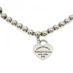 Pre Owned Tiffany & Co. Return to Tiffany Heart Tag Silver Beads Bracelet 17cm