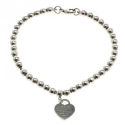 Pre Owned Tiffany & Co. Return to Tiffany Heart Tag Silver Beads Bracelet 17cm