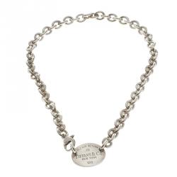Pre Owned Tiffany & Co Return To Tiffany Oval Tag Silver Necklace 