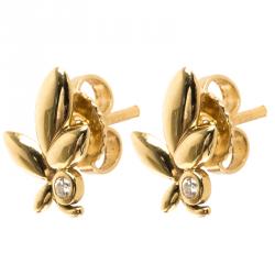 Pre Owned Tiffany & Co. Paloma Picasso Olive Leaf Diamond & 18k Yellow Gold Earrings