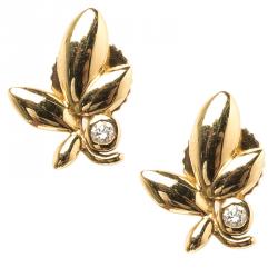 Pre Owned Tiffany & Co. Paloma Picasso Olive Leaf Diamond & 18k Yellow Gold Earrings