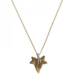 Pre Owned Tiffany & Co. Vintage Cummings Maple Leaf Diamond 18K Yellow Gold Platinum Pendant Necklace