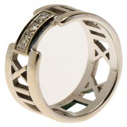 Pre Owned Tiffany & Co. Atlas 3 Diamonds White Gold Open Band Ring Size 50