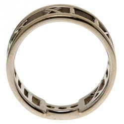 Pre Owned Tiffany & Co. Atlas 3 Diamonds White Gold Open Band Ring Size 50