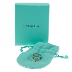 Pre Owned Tiffany & Co. Atlas 3 Diamonds White Gold Open Band Ring Size 50