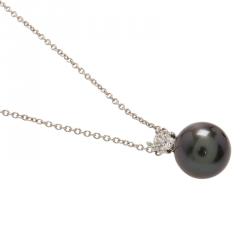 Pre Owned Tiffany & Co. Diamond Tahitian Pearl White Gold Pendant Necklace