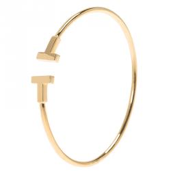 Pre Owned Tiffany & Co. T Yellow Gold Narrow Wire Bracelet