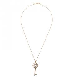 Pre Owned Tiffany & Co. Atlas Key Diamonds Rose Gold Pendant Necklace