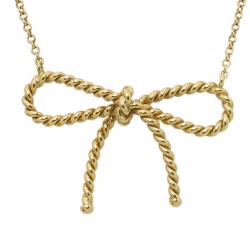 Pre Owned Tiffany & Co. Tiffany Twist Bow Pendant Yellow Gold Chain Necklace