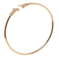 Pre Owned Tiffany & Co. 18k Rose Gold & Diamonds T Wire Bracelet 16cm