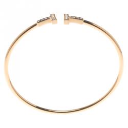 Pre Owned Tiffany & Co. 18k Rose Gold & Diamonds T Wire Bracelet 16cm