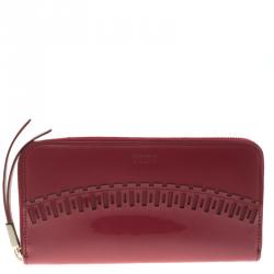 Tod's Carmine Red Patent Leather Zip Around Continental Wallet