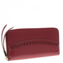 Tod's Carmine Red Patent Leather Zip Around Continental Wallet