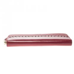 Tod's Carmine Red Patent Leather Zip Around Continental Wallet