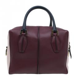 Pre Owned Tod's Burgundy/Pink Leather Small D-Cube Bowler Bag