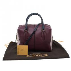 Pre Owned Tod's Burgundy/Pink Leather Small D-Cube Bowler Bag