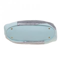 Tod's Silver/Light Blue Python and Leather Horse Block Media Tote