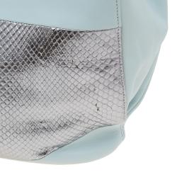 Tod's Silver/Light Blue Python and Leather Horse Block Media Tote