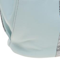 Tod's Silver/Light Blue Python and Leather Horse Block Media Tote