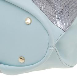 Tod's Silver/Light Blue Python and Leather Horse Block Media Tote