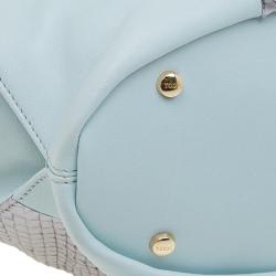Tod's Silver/Light Blue Python and Leather Horse Block Media Tote