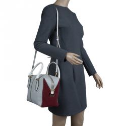Pre Owned Tod's Grey/Red Leather and Suede Small D-Cube Bowler Bag