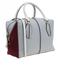 Pre Owned Tod's Grey/Red Leather and Suede Small D-Cube Bowler Bag