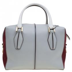 Pre Owned Tod's Grey/Red Leather and Suede Small D-Cube Bowler Bag