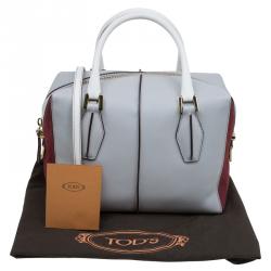 Pre Owned Tod's Grey/Red Leather and Suede Small D-Cube Bowler Bag