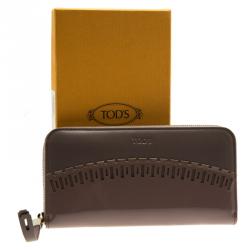 Pre Owned Tod's Grey/Cedar Leather Zip Around Wallet