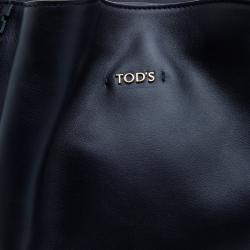 Pre Owned Tod's Navy Blue Leather Shopping Zip Tote
