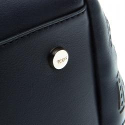 Pre Owned Tod's Navy Blue Leather Shopping Zip Tote