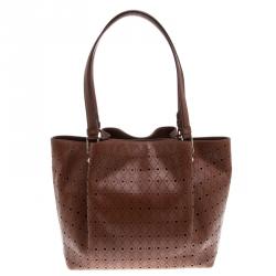 Pre Owned حقيبة تودز شوبينغ جلد بني مثقب