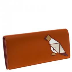 Pre Owned Tod's Orange Leather Radar Detail Long Wallet