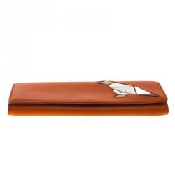 Pre Owned Tod's Orange Leather Radar Detail Long Wallet