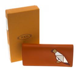 Pre Owned Tod's Orange Leather Radar Detail Long Wallet