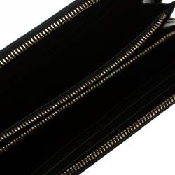 Pre Owned Tod's Black Patent Leather Zip Around Continental Wallet