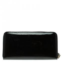 Pre Owned Tod's Black Patent Leather Zip Around Continental Wallet