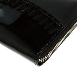 Pre Owned Tod's Black Patent Leather Zip Around Continental Wallet