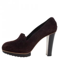 Pre Owned حذاء كعب عالي تودز لوفر سويدي بني نعل سميك مقاس 39.5