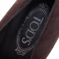 Pre Owned حذاء كعب عالي تودز لوفر سويدي بني نعل سميك مقاس 39.5