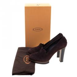 Pre Owned حذاء كعب عالي تودز لوفر سويدي بني نعل سميك مقاس 39.5