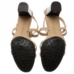 Pre Owned صندل تودز جلد بيج و ميتاليك سير حرف T مقاس 41