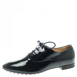 Pre Owned Tod's Oxford Blue Patent Leather Lace Up Oxfords Size 38.5