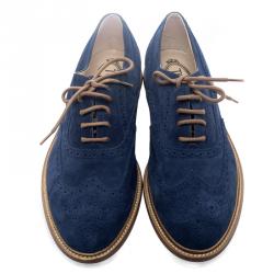 Pre Owned حذاء تودز أكسفورد بروغي سويدي أزرق مقاس 41.5