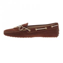 Pre Owned Tod's Brown Suede Bow Loafers Size 40