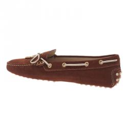 Pre Owned Tod's Brown Suede Bow Loafers Size 40
